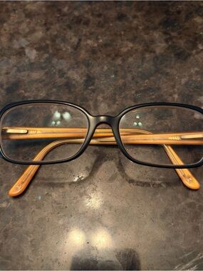 CHANEL Black Frame Glasses with Amber Arms
